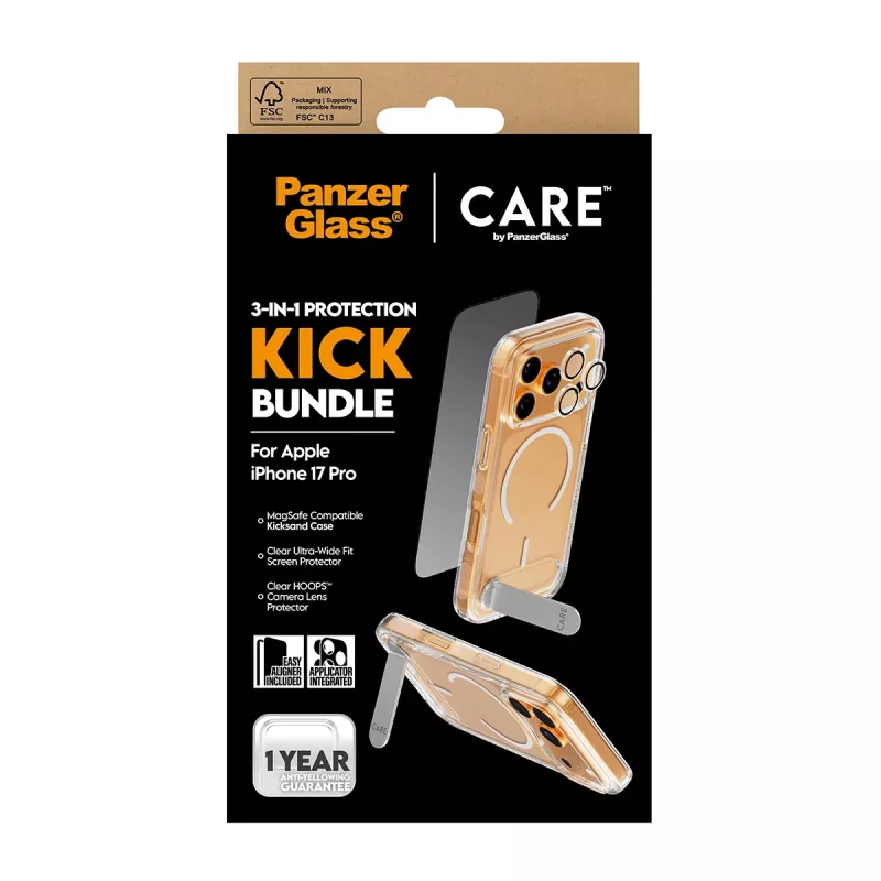 Suojakotelo PanzerGlass CARE Feature Kick 3w1 iPhone 17 Pro lasisella kameransuojuksella
