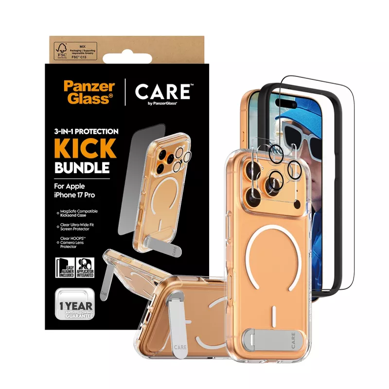 Suojakotelo PanzerGlass CARE Feature Kick 3w1 iPhone 17 Pro lasisella kameransuojuksella