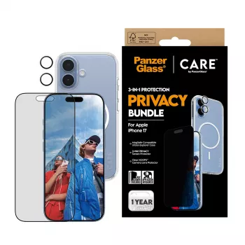 Suojakotelo PanzerGlass Case CARE iPhone 17 näytönsuojalla, 3-in-1-toiminnallisuus