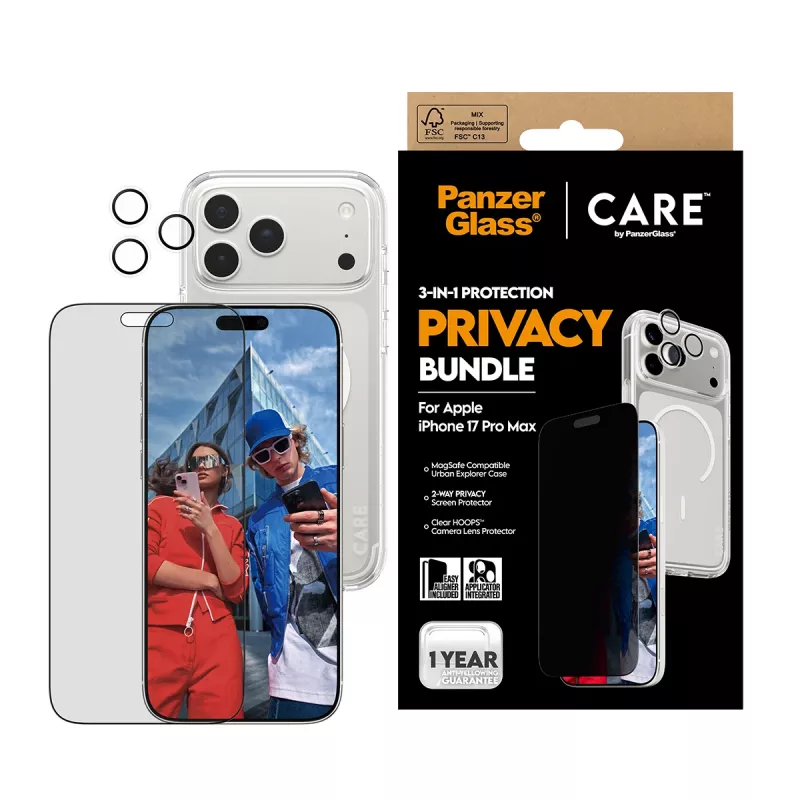 PanzerGlass ® | CARE by ® 3-in-1 Flagship Privacy -pakkaus iPhone 17 Pro Max