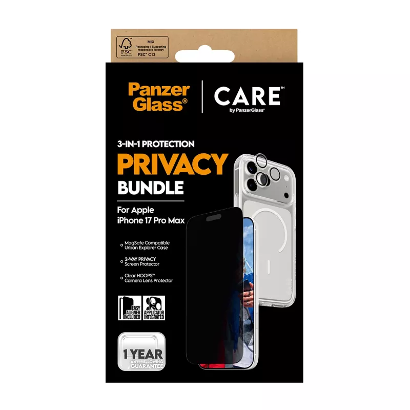 PanzerGlass ® | CARE by ® 3-in-1 Flagship Privacy -pakkaus iPhone 17 Pro Max