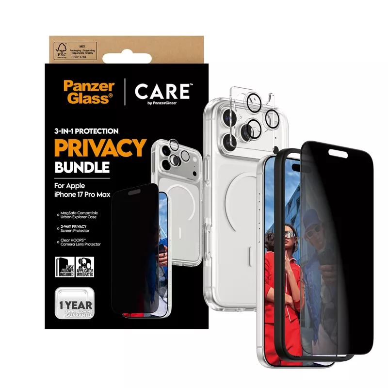 PanzerGlass ® | CARE by ® 3-in-1 Flagship Privacy -pakkaus iPhone 17 Pro Max