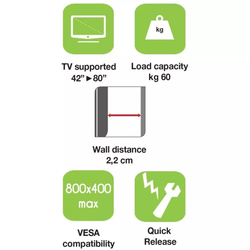 Techly seinäteline LED-LCD-TV 42-80 ultralitteä kiinteä H400mm” ICA-PLB 840