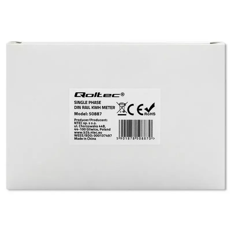 Yksivaiheinen energiamittari QOLTEC 50887 1-vaiheinen 230V LCD ohut