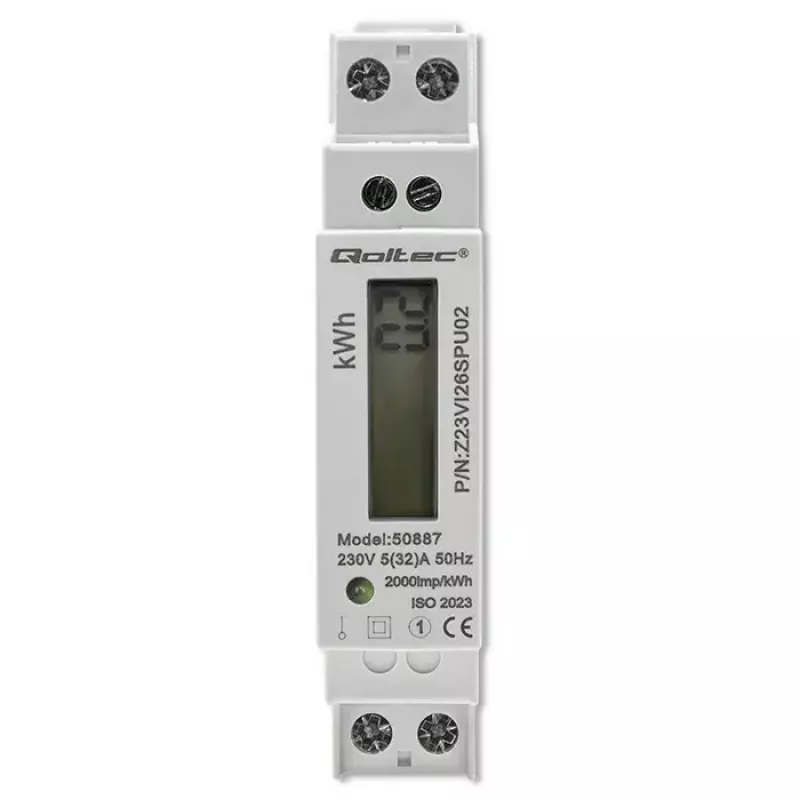 Yksivaiheinen energiamittari QOLTEC 50887 1-vaiheinen 230V LCD ohut