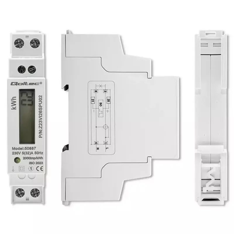 Yksivaiheinen energiamittari QOLTEC 50887 1-vaiheinen 230V LCD ohut