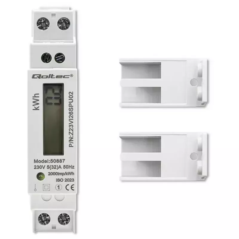 Yksivaiheinen energiamittari QOLTEC 50887 1-vaiheinen 230V LCD ohut