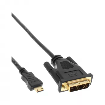 InLine Mini-HDMI–DVI-kaapeli, HDMI C uros DVI 18+1 uros, kullattu, 2m