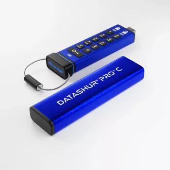 iStorage datAshur PRO+C 128GB | FIPS 140-3 Level 3 -sertifioitu | turvallinen USB Type-C -asema | AES-XTS 256-bittinen laitteistosalaus | PIN-suojattu | Type-C-Type-A-sovitin sisältyy
