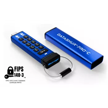 iStorage datAshur PRO+C 512GB | FIPS 140-3 Level 3 -sertifioitu | turvallinen USB Type-C -asema | AES-XTS 256-bittinen laitteistosalaus | PIN-suojattu | Type-C-Type-A-sovitin sisältyy