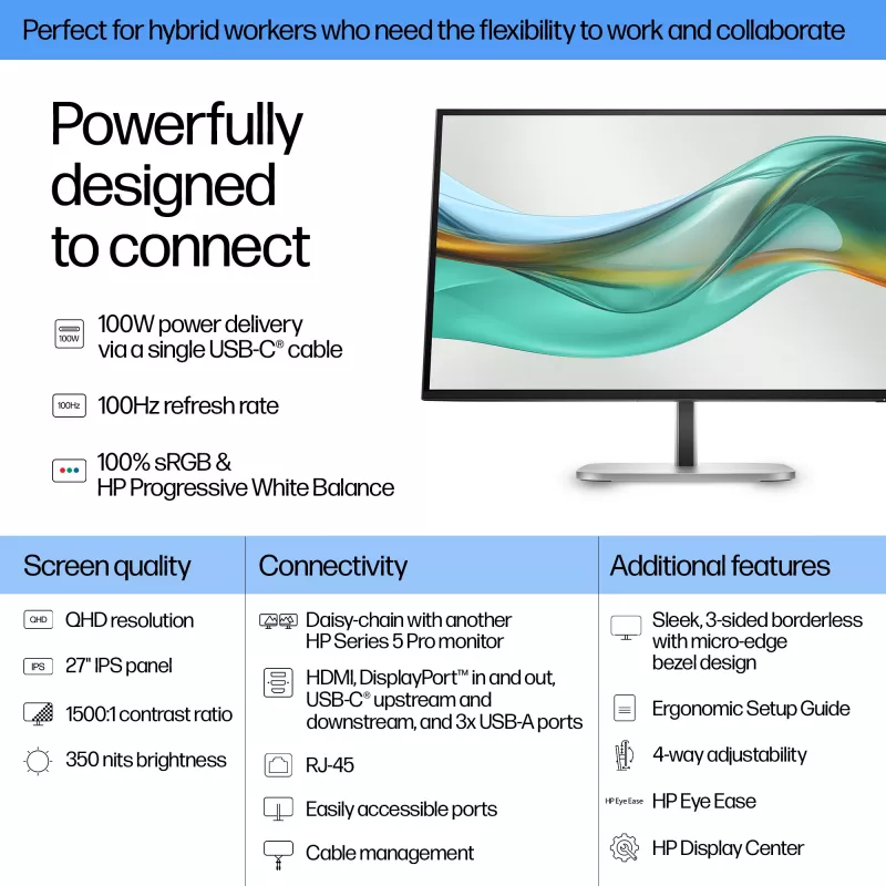HP Series 5 Pro 27 tuuman QHD USB-C -näyttö - 527pu
