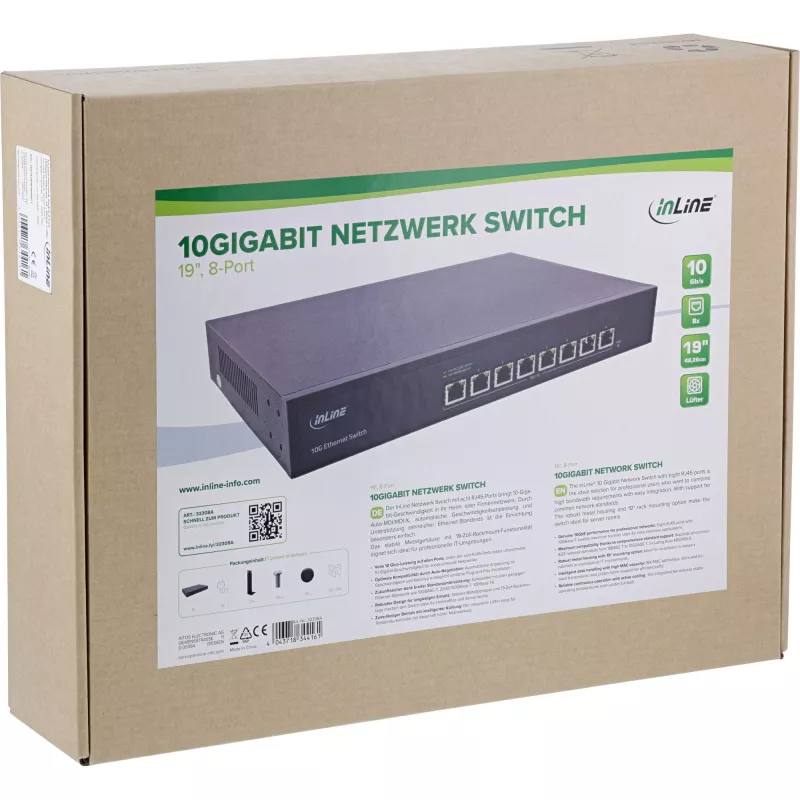 InLine 32308A verkkokytkin Unmanaged 10G Ethernet (100/1000/10000) musta