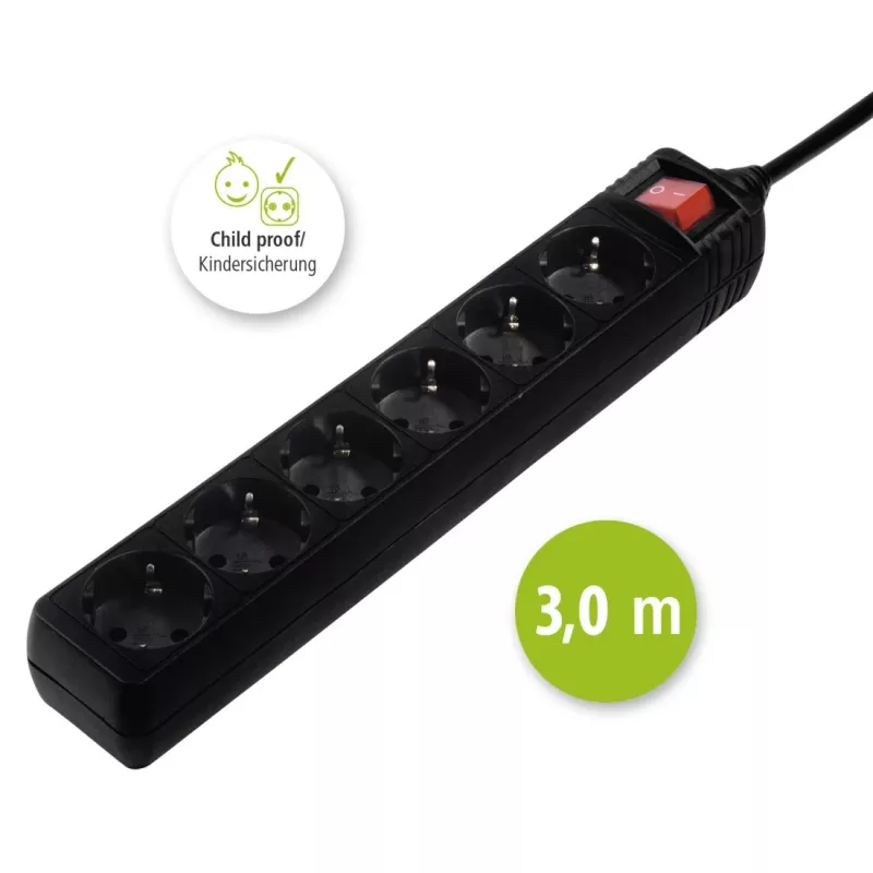 Hama 137265 pistorasialista 3 m 6 AC-lähtöä sisäkäyttöön musta