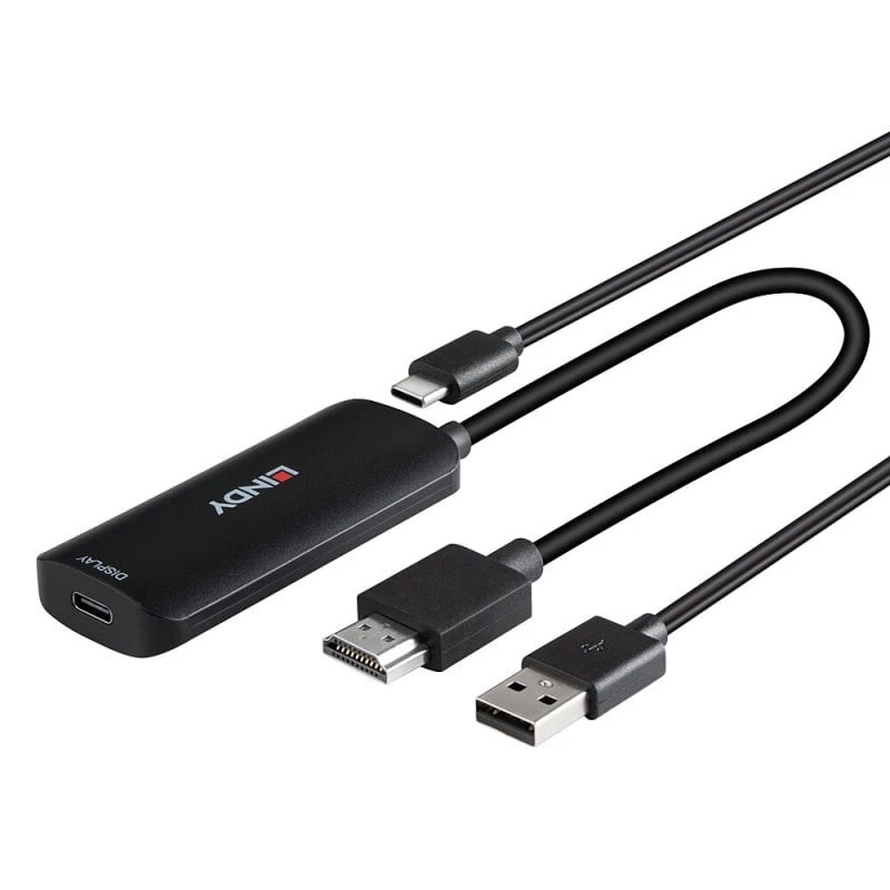 HDMI-USB Type-C-muunnin Lindy 43423 USB-virtaliitännällä, 0,2 m kaapeli, HDMI + USB-C-liitännät