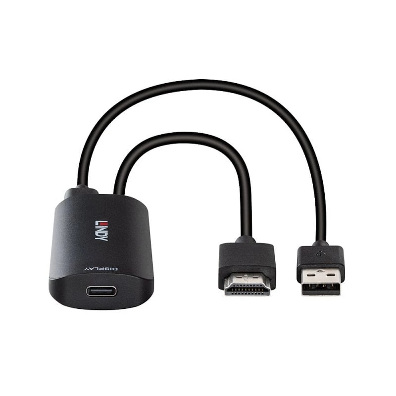 HDMI-USB Type-C-muunnin Lindy 43423 USB-virtaliitännällä, 0,2 m kaapeli, HDMI + USB-C-liitännät