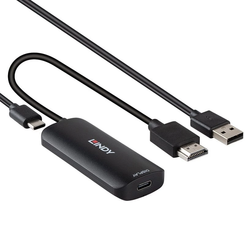 HDMI-USB Type-C-muunnin Lindy 43423 USB-virtaliitännällä, 0,2 m kaapeli, HDMI + USB-C-liitännät
