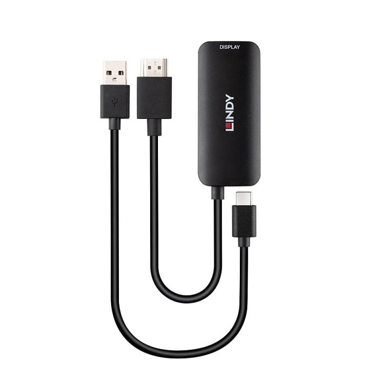 HDMI-USB Type-C-muunnin Lindy 43423 USB-virtaliitännällä, 0,2 m kaapeli, HDMI + USB-C-liitännät