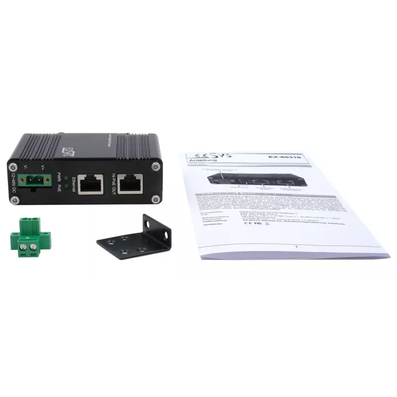 EXSYS PoE++ Gigabit-injektori 60W -40 °C – +80 °C
