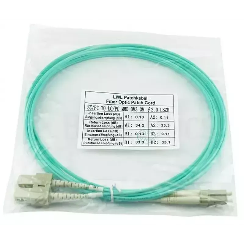 BlueOptics 055702T512000020M-BO Duplex-kuituoptinen kytkentäkaapeli, LC/UPC - SC/UPC, OM3 50/125 µm, 20 m, beige