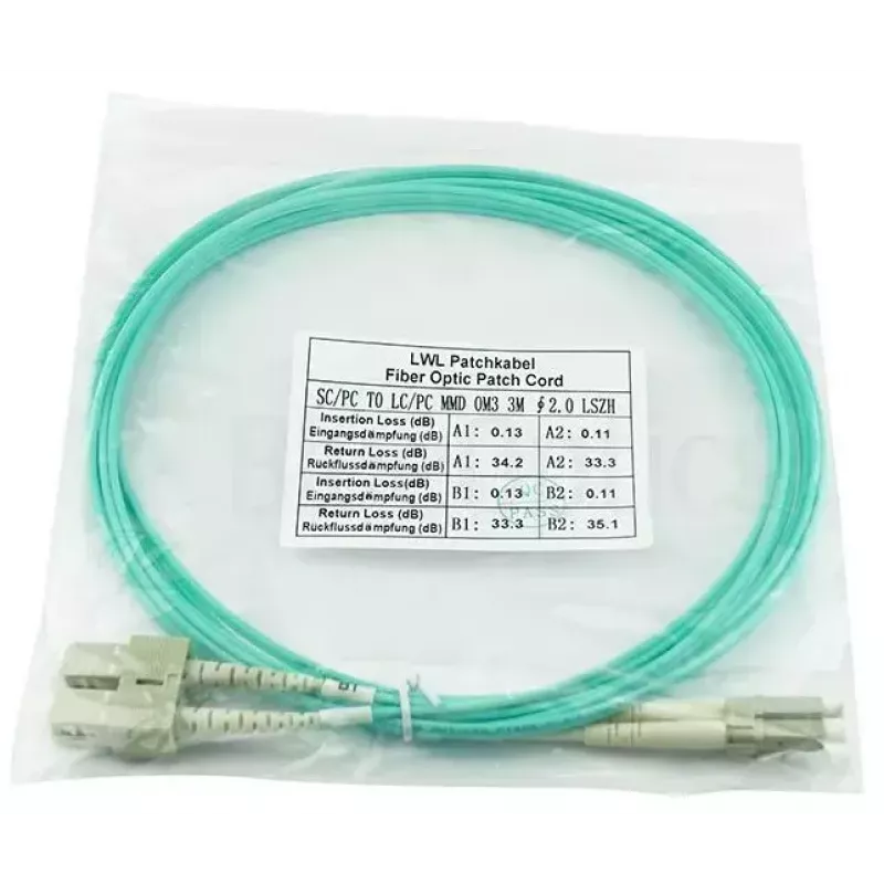BlueOptics 055702T512000030M-BO Duplex-kuituoptinen kytkentäkaapeli, LC/UPC - SC/UPC, OM3 50/125 µm, 30 m, beige