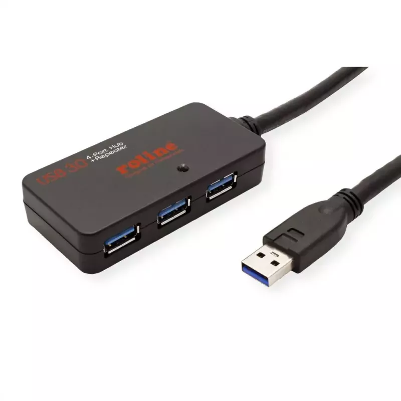 ROLINE USB 3.2 Gen 1 -keskitin 4 porttia toistimella musta 10 m