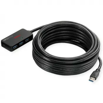 ROLINE USB 3.2 Gen 1 -keskitin 4 porttia toistimella musta 10 m