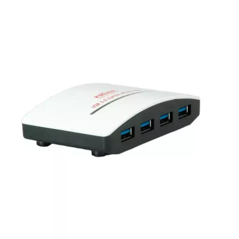 USB-keskitin ROLINE musta & valkoinen 4 porttia virtalähteellä