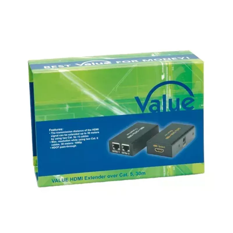 AV-lähetin ja -vastaanotin VALUE HDMI-jatko kierretyn parin kautta 25 m