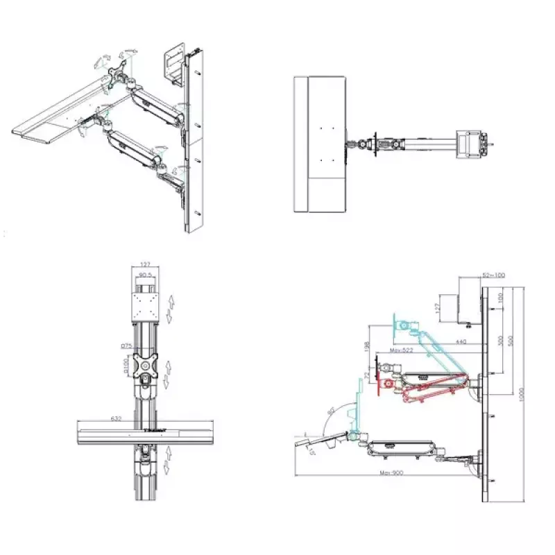 Seinäkiinnitteinen työasema VALUE Pneumatic