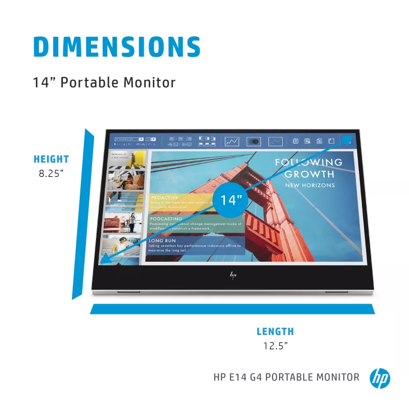 HP E-Series E14 G4 -tietokonenäyttö 35,6 cm (14 inch) 1920 x 1080 pikseliä Full HD LED valkoinen