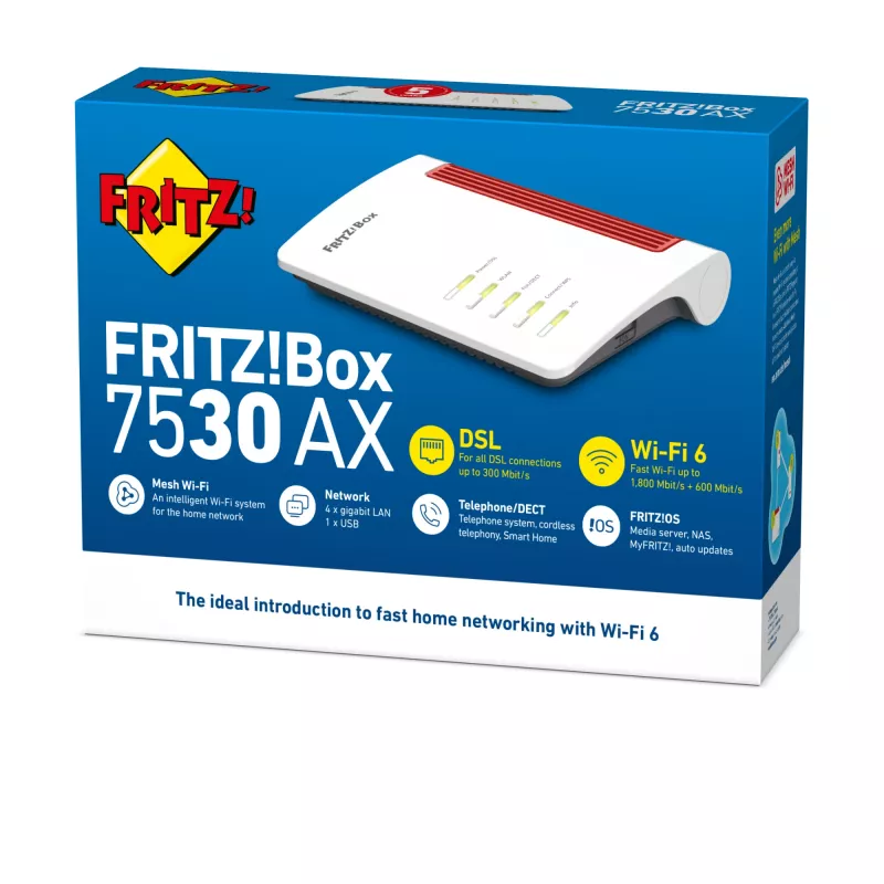 Box FRITZ! 7530 AX WLAN-reititin Gigabit Ethernet dualband (2,4 GHz / 5 GHz) valkoinen