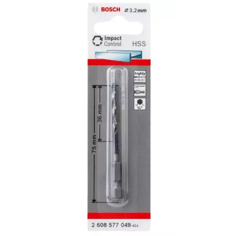 Bosch 2608577049 HSS-metalliporanterä 3,2 mm, 75 mm, DIN 338