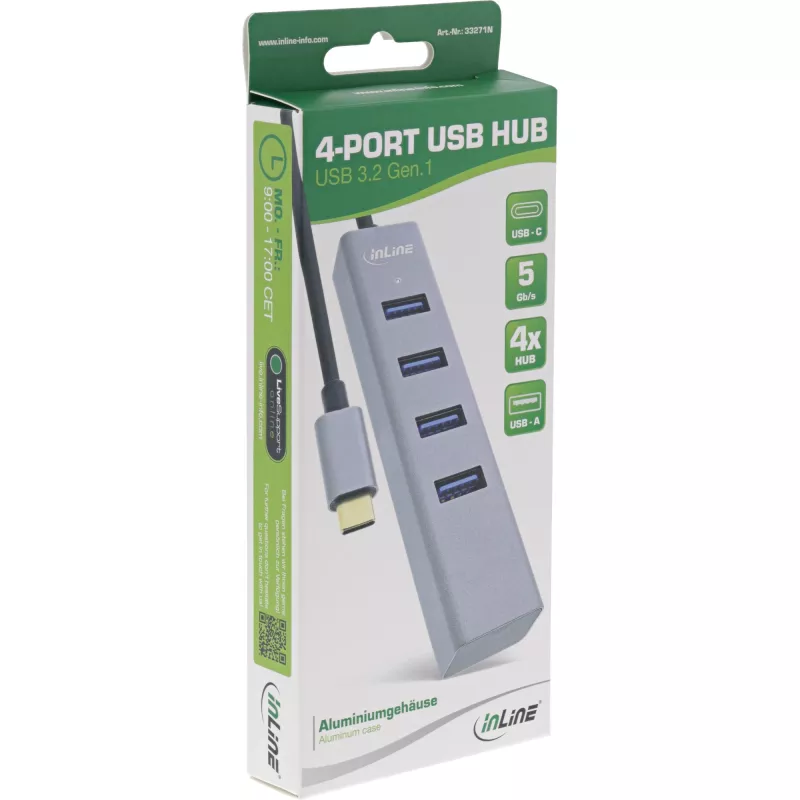 InLine USB-C 3.2 -monikeskitin (4x USB-A 5Gb/s), OTG, alumiinikotelo