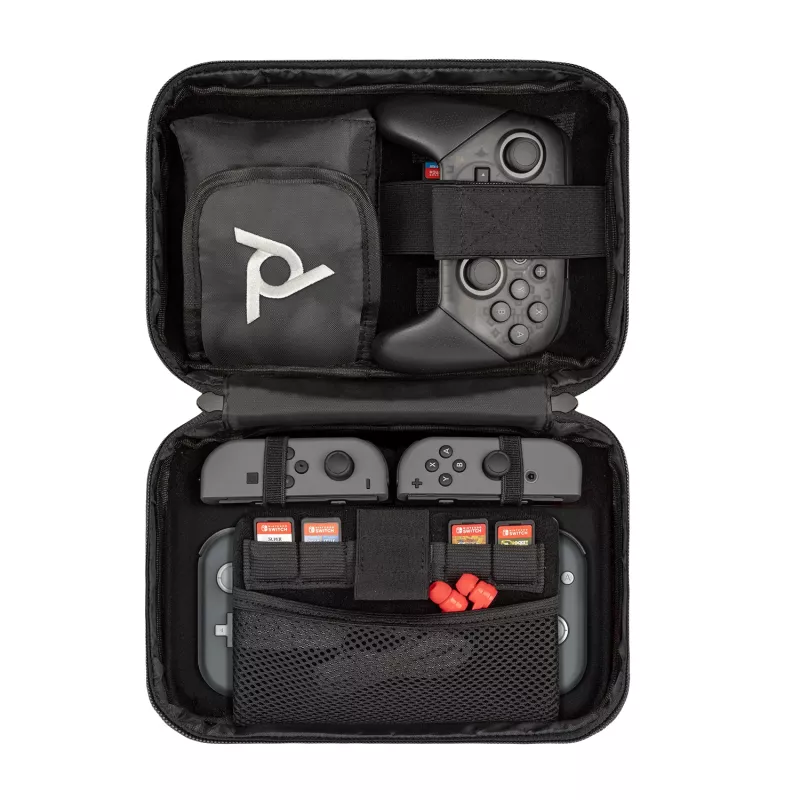 PDP Commuter Case - Elite Edition, kotelo, Nintendo, musta, harmaa, Nintendo Switch, Nintendo Switch Lite, Nintendo Switch OLED, iskunkestävä, naarmuuntumaton, vetoketju