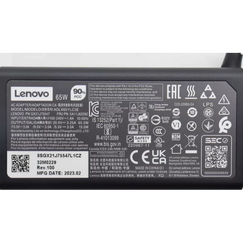 Virtalähde Lenovo 65W USB-C-laturi 5A11J62092 kannettaviin ja USB-C-laitteisiin