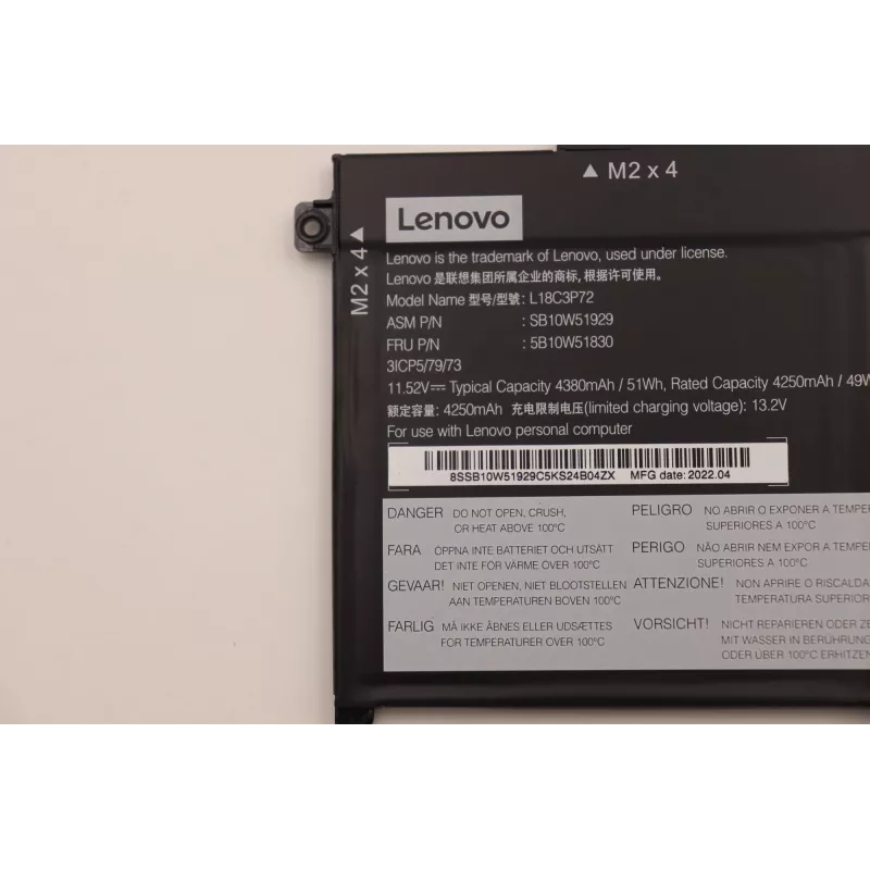Sisäinen litiumioni-kannettava-akku Lenovo 50 Wh 5B10W51830