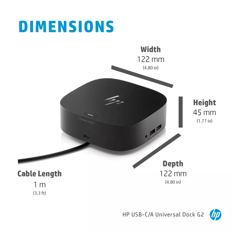 HP USB-C Dock G5, johdollinen, USB 3.2 Gen 1 (3.1 Gen 1) Type-C, musta, USB, USB Type-C, Windows 10, Windows 7