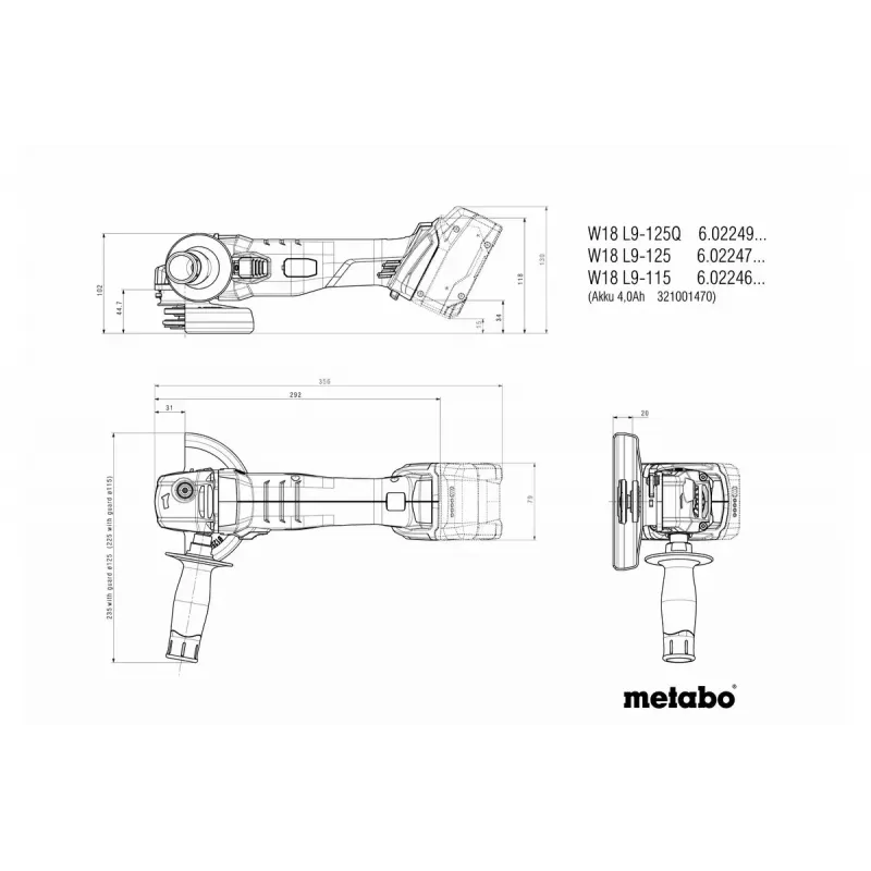 Kulmahiomakone Metabo W 18 L 9-125