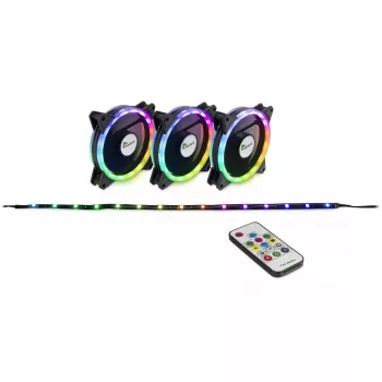Inter-Tech Argus RS-04 RGB-tuuletinsarja, 3x 120 mm, 50 cm LED-nauha ja kaukosäädin, musta