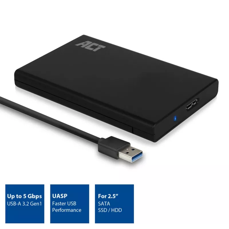 HDD/SSD-kotelo ACT 2,5 tuuman SATA-kiintolevykotelo ruuviton USB 3.2 Gen1