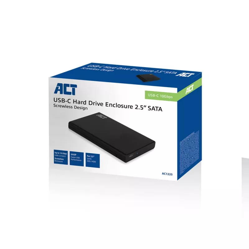 HDD/SSD-kotelo ACT AC1225 2,5 tuuman SATA USB-C 3.2 Gen2 musta