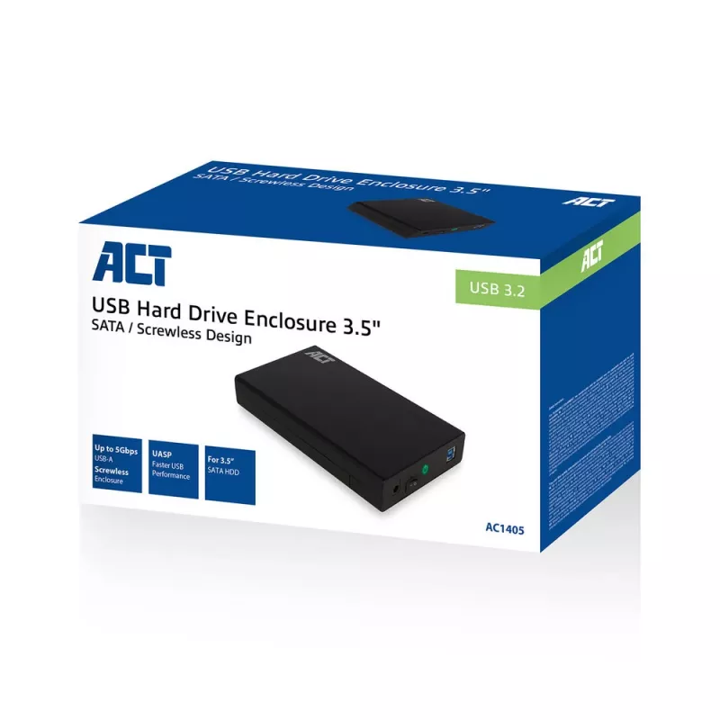 HDD/SSD-kotelo ACT AC1405 3,5 tuuman SATA USB 3.2 Gen1 musta