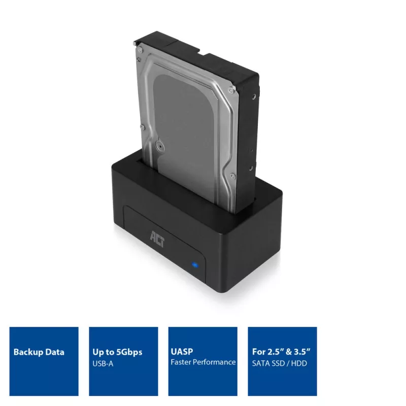 ACT 2,5 tuuman/3,5 tuuman SATA HDD/SSD telakointiasema USB 3.2 Gen1 musta