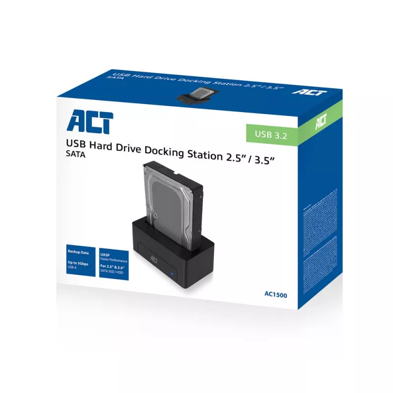 ACT 2,5 tuuman/3,5 tuuman SATA HDD/SSD telakointiasema USB 3.2 Gen1 musta