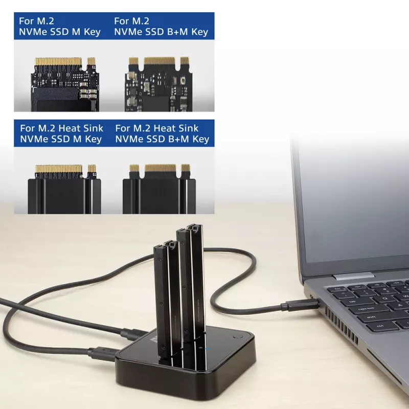 ACT M.2 NVMe/PCIe kahden SSD:n telakointi- ja kloonausasema, USB-C 3.2 Gen2
