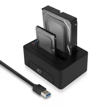 ACT 2,5 tuuman ja 3,5 tuuman SATA kahden HDD/SSD:n telakointiasema, USB 3.2 Gen1