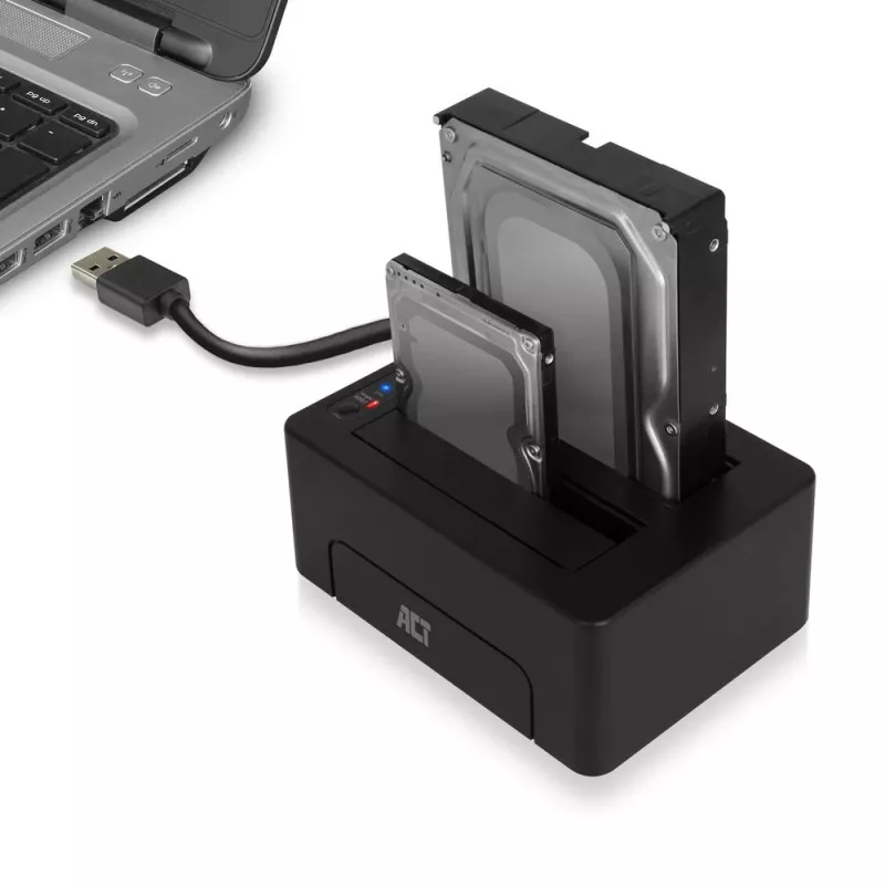 ACT AC1504 kaksois-HDD-telakointiasema, USB 3.2 Gen 1, musta