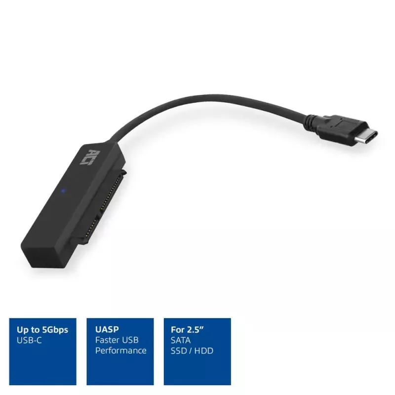 ACT USB-C-sovitinkaapeli 2,5 tuuman SATA-kiintolevylle/SSD:lle AC1525 0,15 m musta