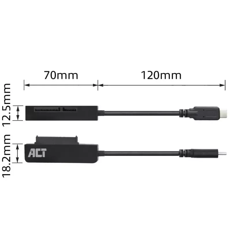 ACT USB-C-sovitinkaapeli 2,5 tuuman SATA-kiintolevylle/SSD:lle AC1525 0,15 m musta