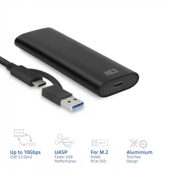 SSD-kotelo ACT AC1615 USB-C M.2 NVMe PCIe 10 Gbit/s musta